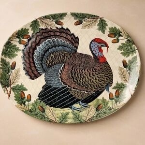 Turkey with Acorn Stoneware Oval Serving Platter - John Derian Company
